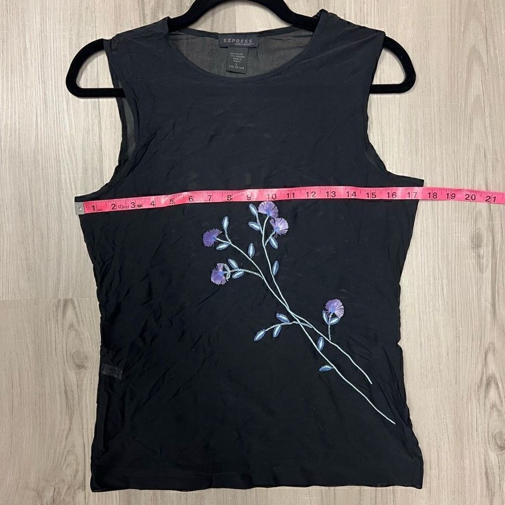 NWOT y2k vintage deadstock Express tank sheer black with floral embroidery sz L - Picture 2 of 12